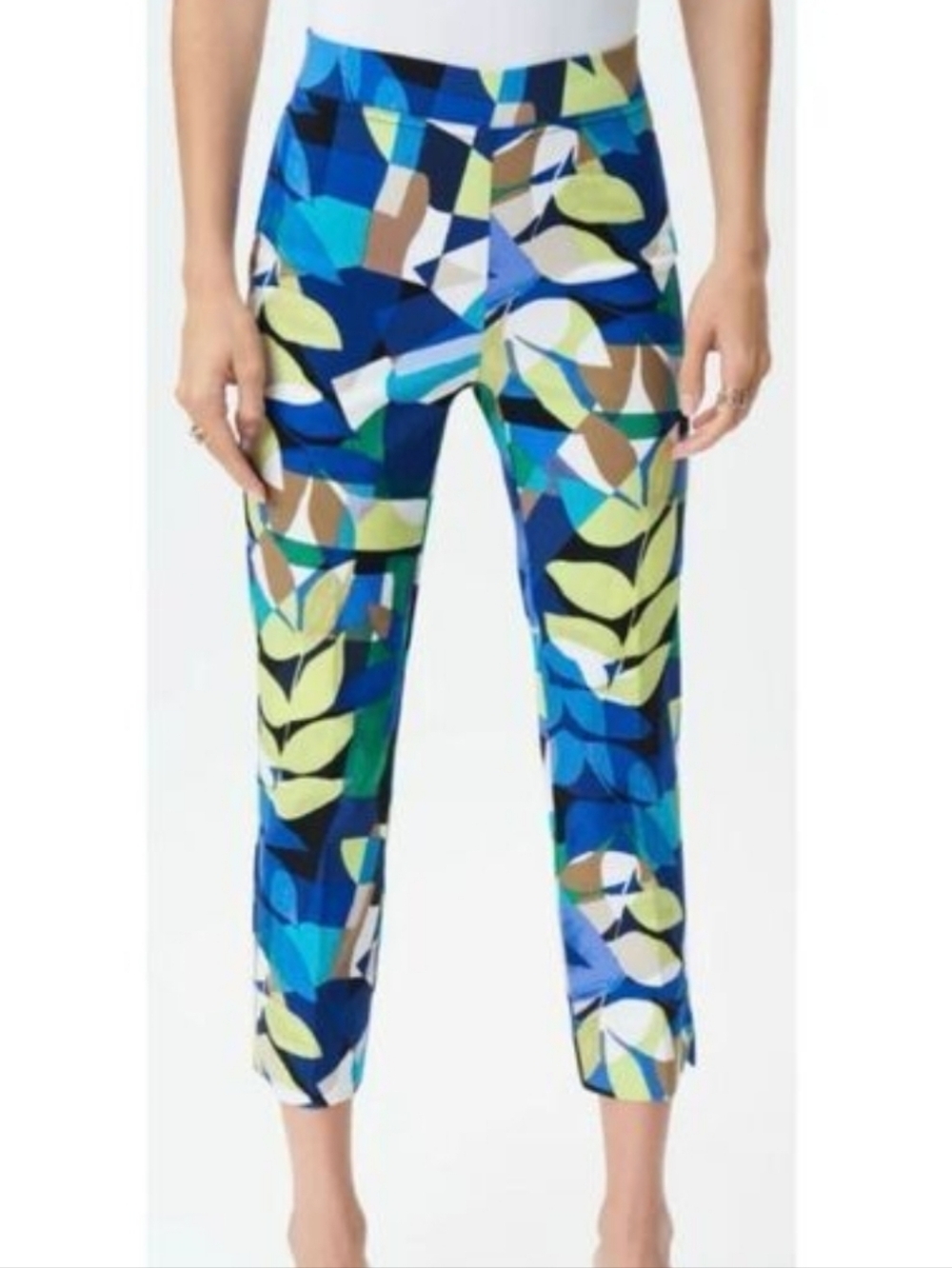 NWT Joseph Ribkoff Cropped Pull on Pants Black/Multi Abstract Print 4 - Picture 1 of 10